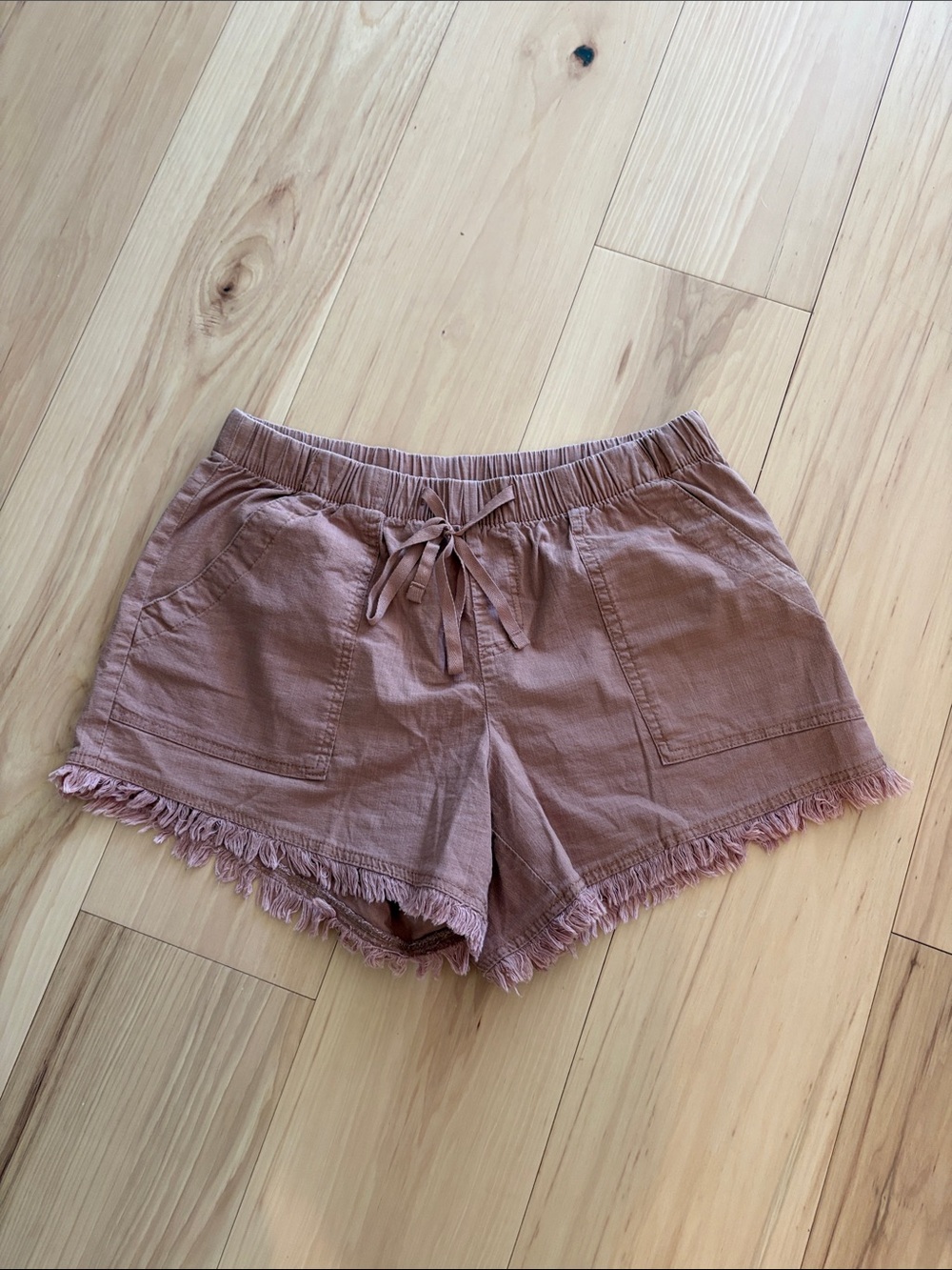 NWOT High-Waist Frayed Hem Cotton-Linen Shorts in Dusty Rose XL
